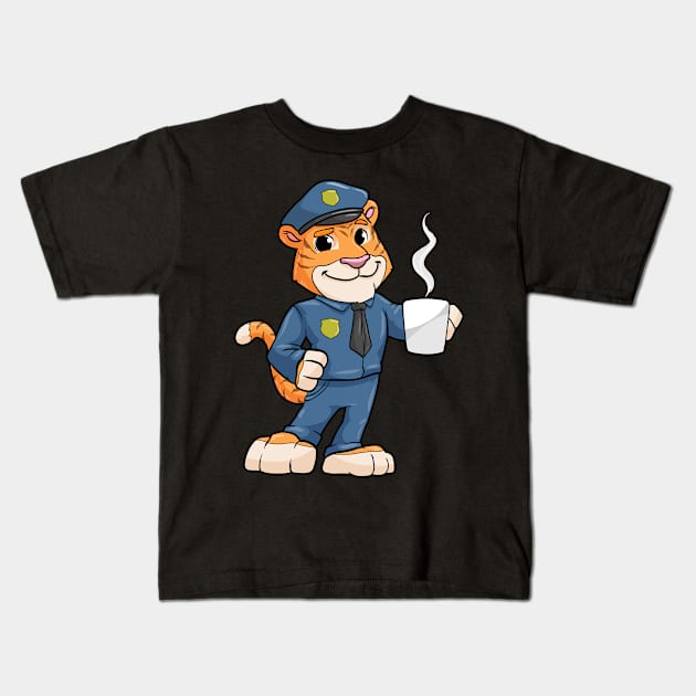 Tiger as Police officer with Police hat and Drink Kids T-Shirt by Markus Schnabel